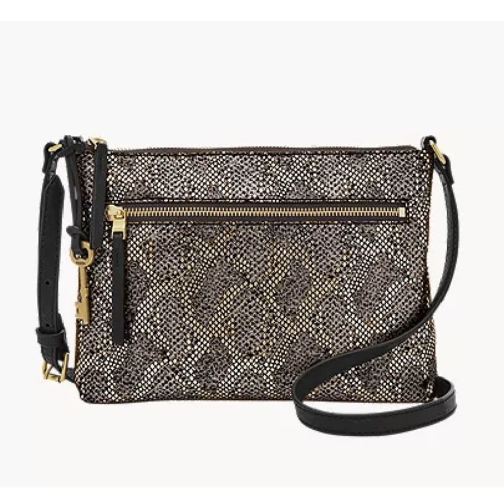 Fossil Fiona Silver Gold Metallic Python Snake Crossbody Leather Purse NWT $108